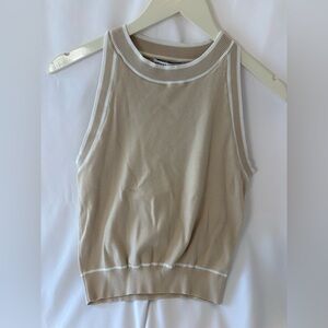 MIHOLL Ribbed Summer Racerback Tank Tops Sleeveless Halter Knit Cream Large